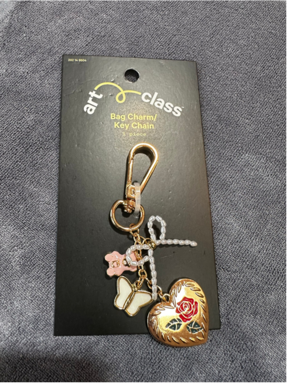 Art Class Bag Gold Pink & White Charm Key Chain
